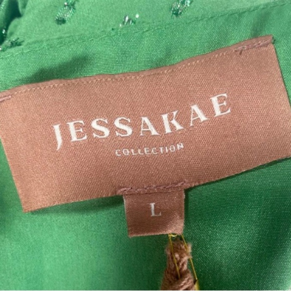 NWT JessaKae Selena Green Shimmer Swiss Dot Tiered Ruffle Mini Dress Size L - Picture 5 of 7